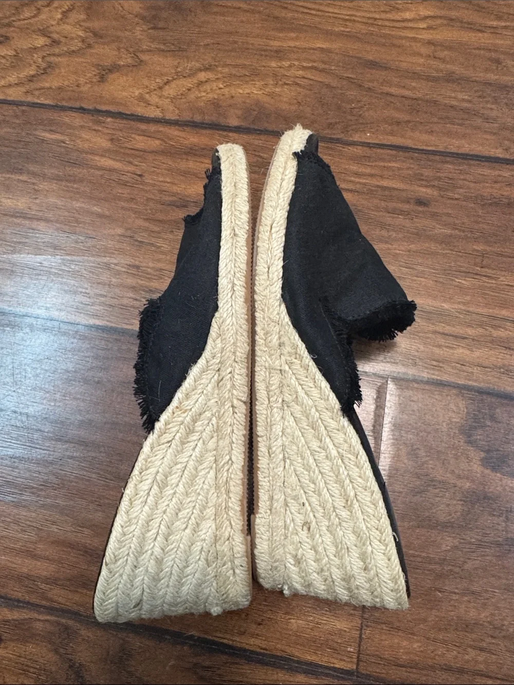 Lauren Ralph Lauren Carlynda Black Linen Espadrille Wedge Sandals 7.5 B